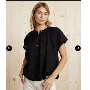 Jenni Kayne Black Cotton Linen Willow Blouse 2X Billowing Light Top Bottoms